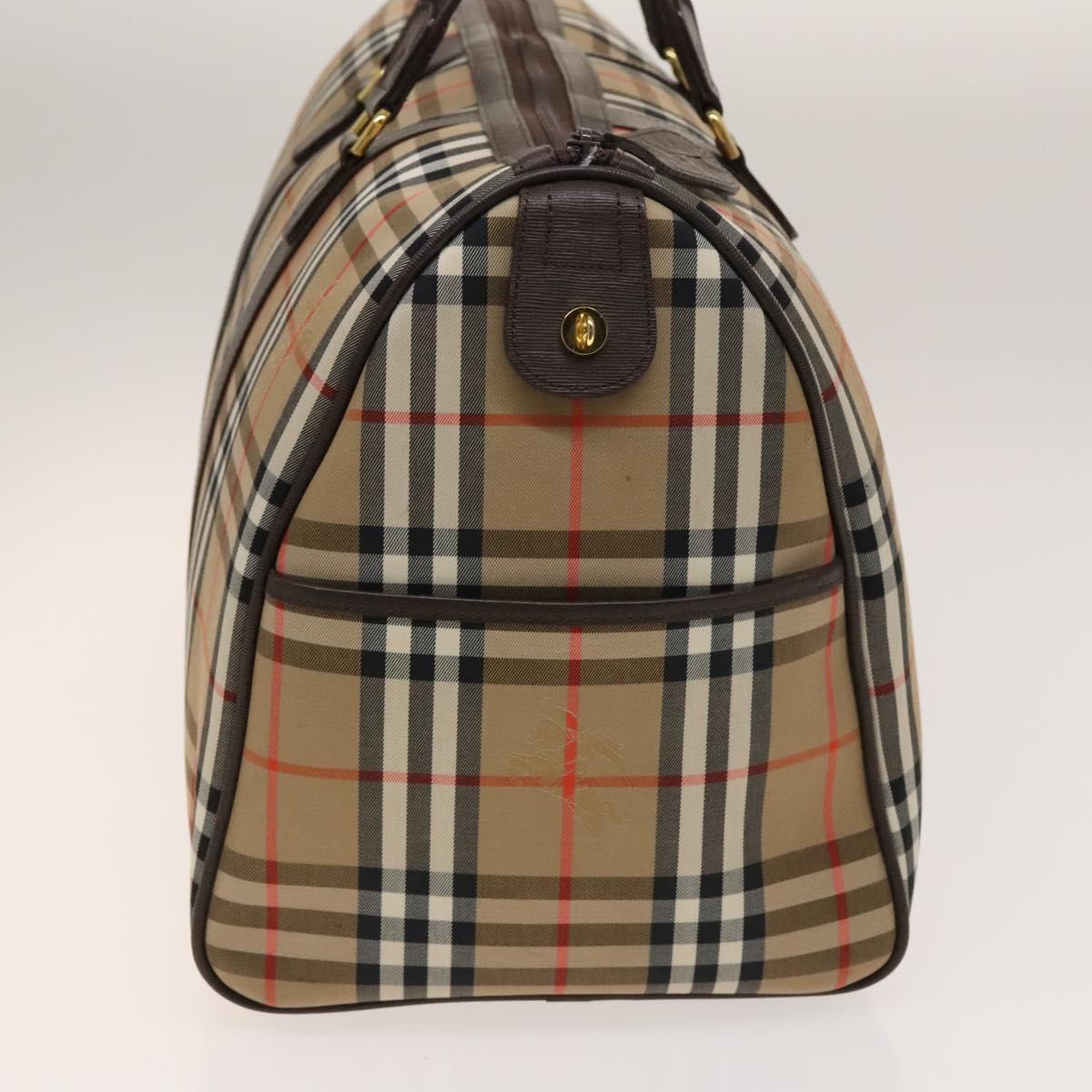 Burberrys Nova Check Boston Bag Canvas Beige Gold Auth ep10261