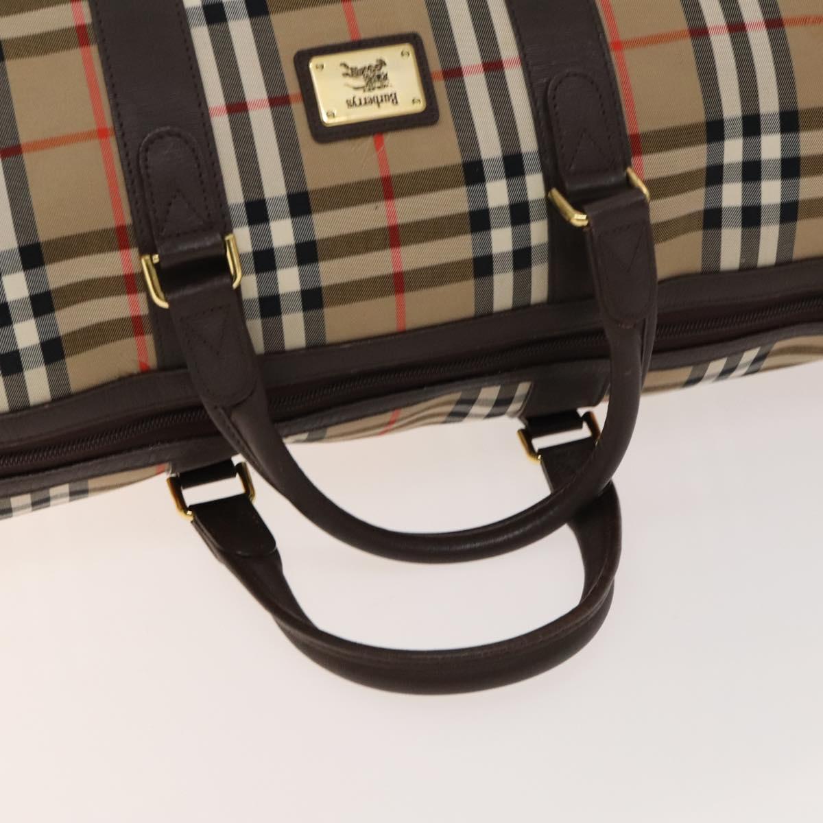 Burberrys Nova Check Boston Bag Canvas Beige Gold Auth ep10261