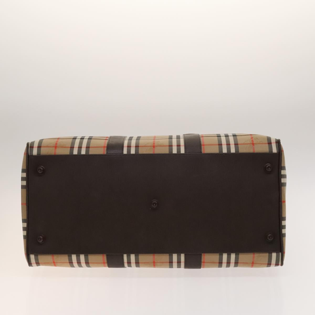 Burberrys Nova Check Boston Bag Canvas Beige Gold Auth ep10261
