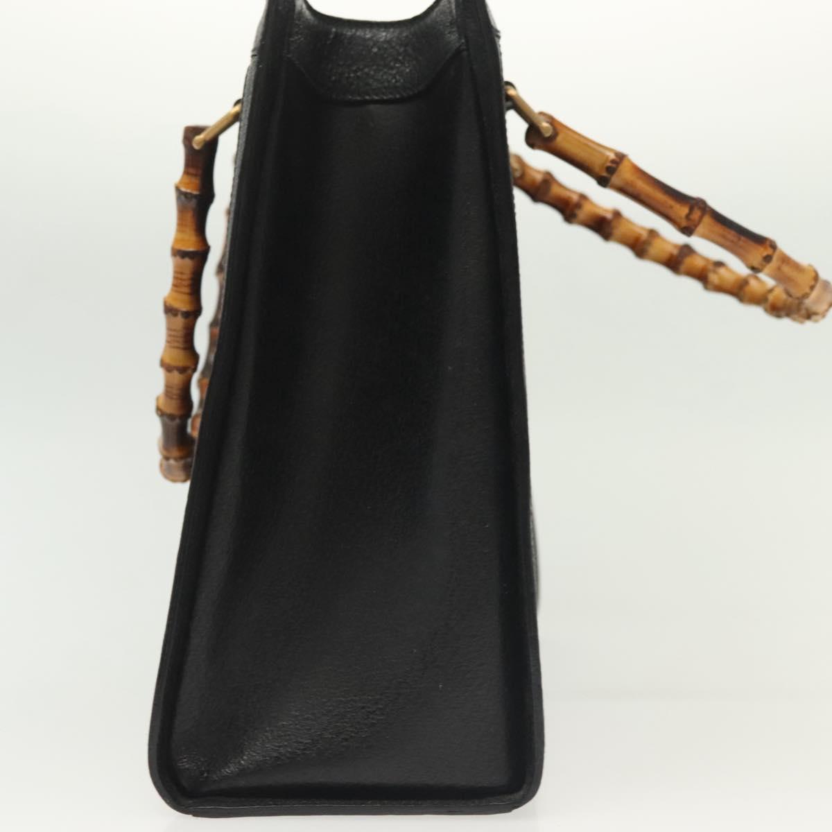 GUCCI Bamboo Hand Bag Leather Black Gold 002 1186 0260 Auth ep10262