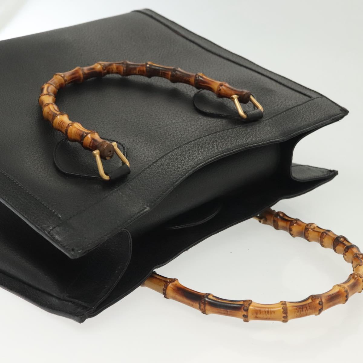 GUCCI Bamboo Hand Bag Leather Black Gold 002 1186 0260 Auth ep10262