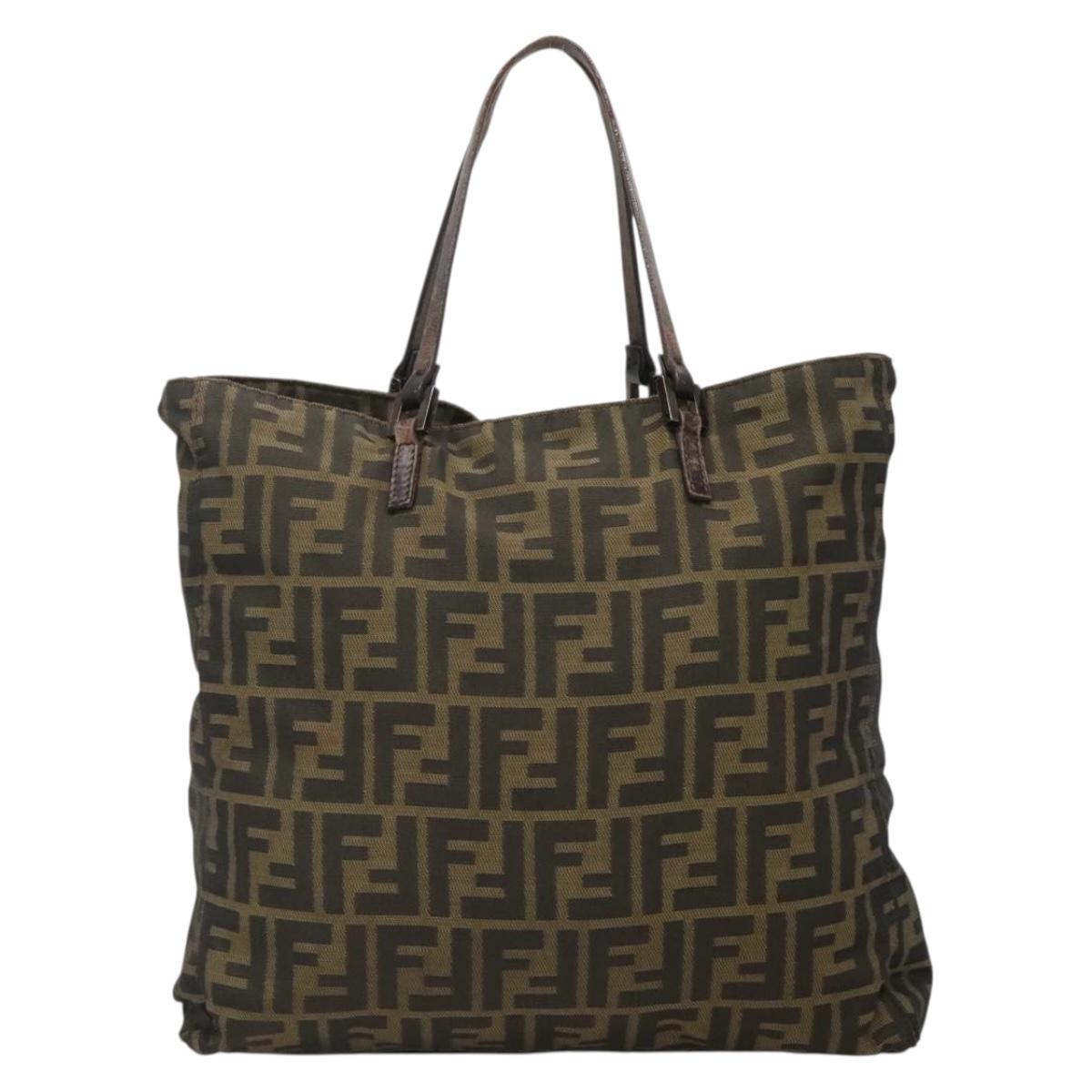 FENDI Zucca Canvas Tote Bag Black Brown Auth ep10285