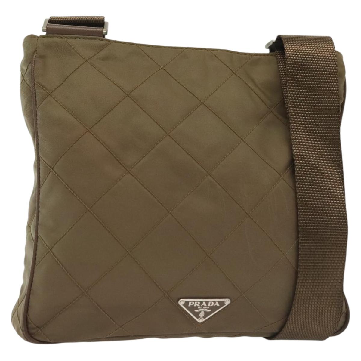 PRADA Shoulder Bag Nylon Brown Silver Auth ep10288