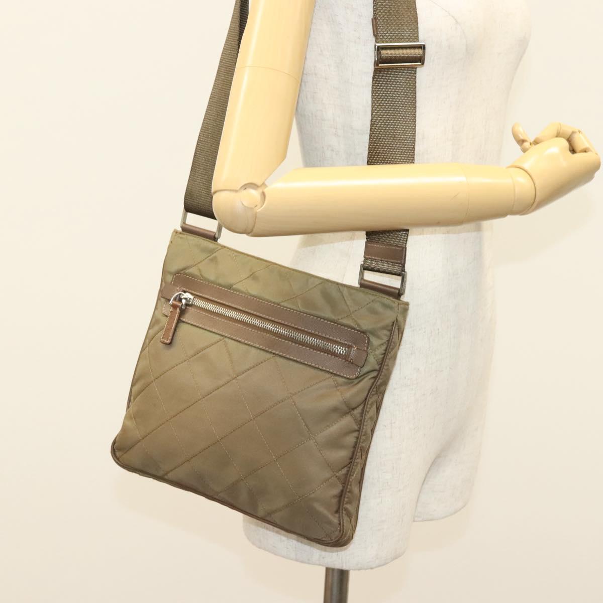 PRADA Shoulder Bag Nylon Brown Silver Auth ep10288