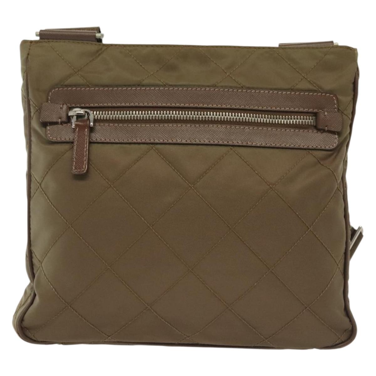 PRADA Shoulder Bag Nylon Brown Silver Auth ep10288