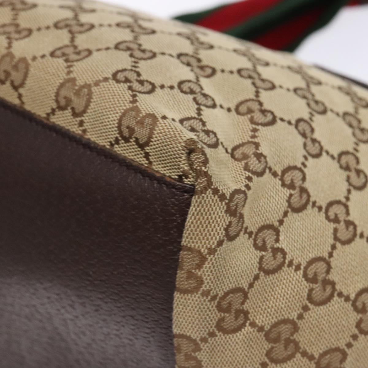 GUCCI GG Canvas Web Sherry Line Tote Bag Beige Red Green 131230 Auth ep10289