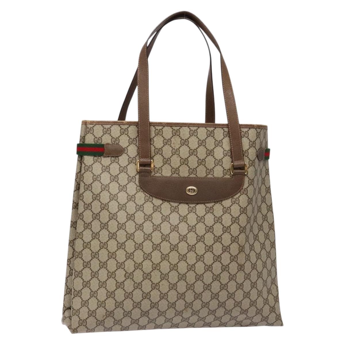 GUCCI GG Supreme Web Sherry Line Tote Bag PVC Beige Gold 39 02 091 Auth ep10316