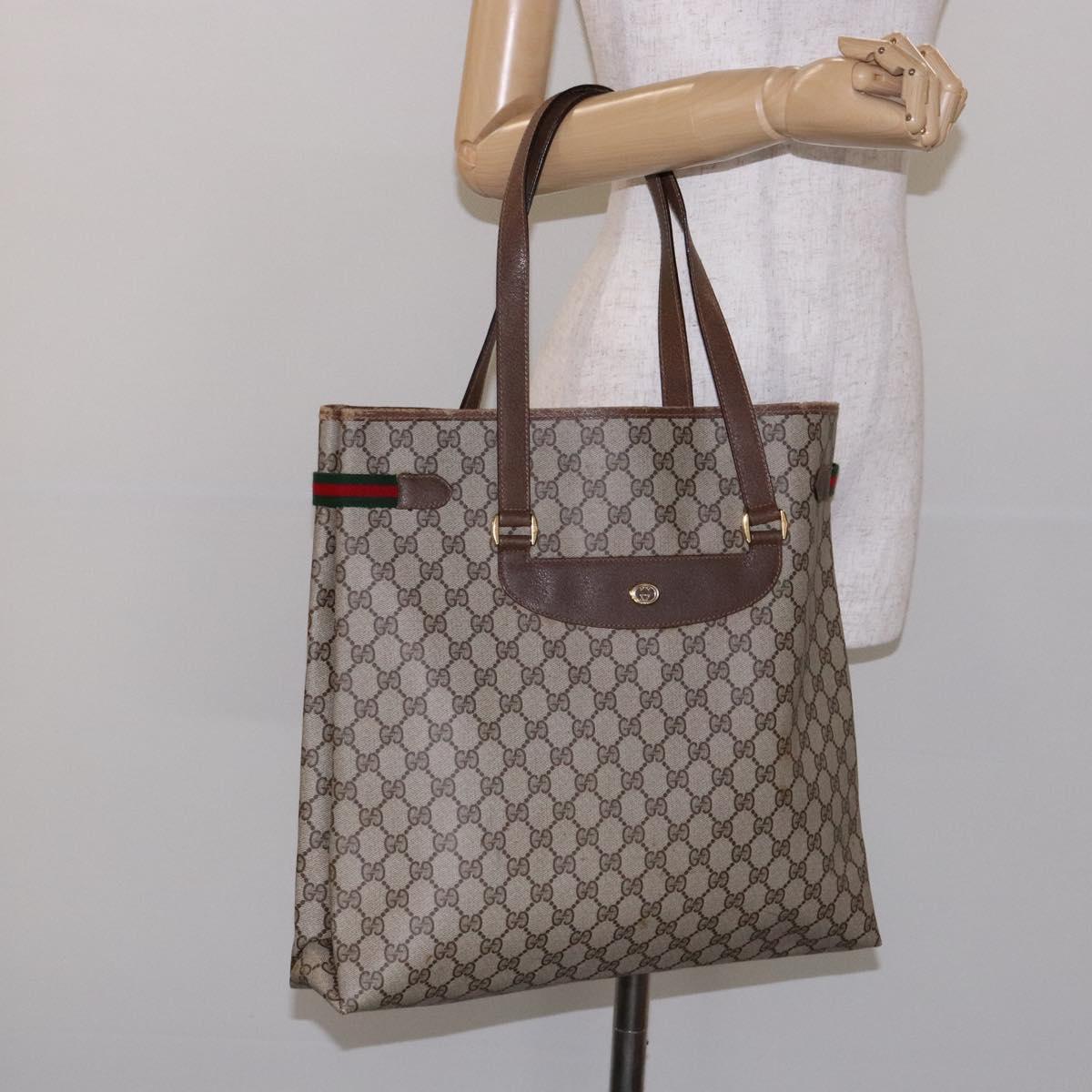 GUCCI GG Supreme Web Sherry Line Tote Bag PVC Beige Gold 39 02 091 Auth ep10316