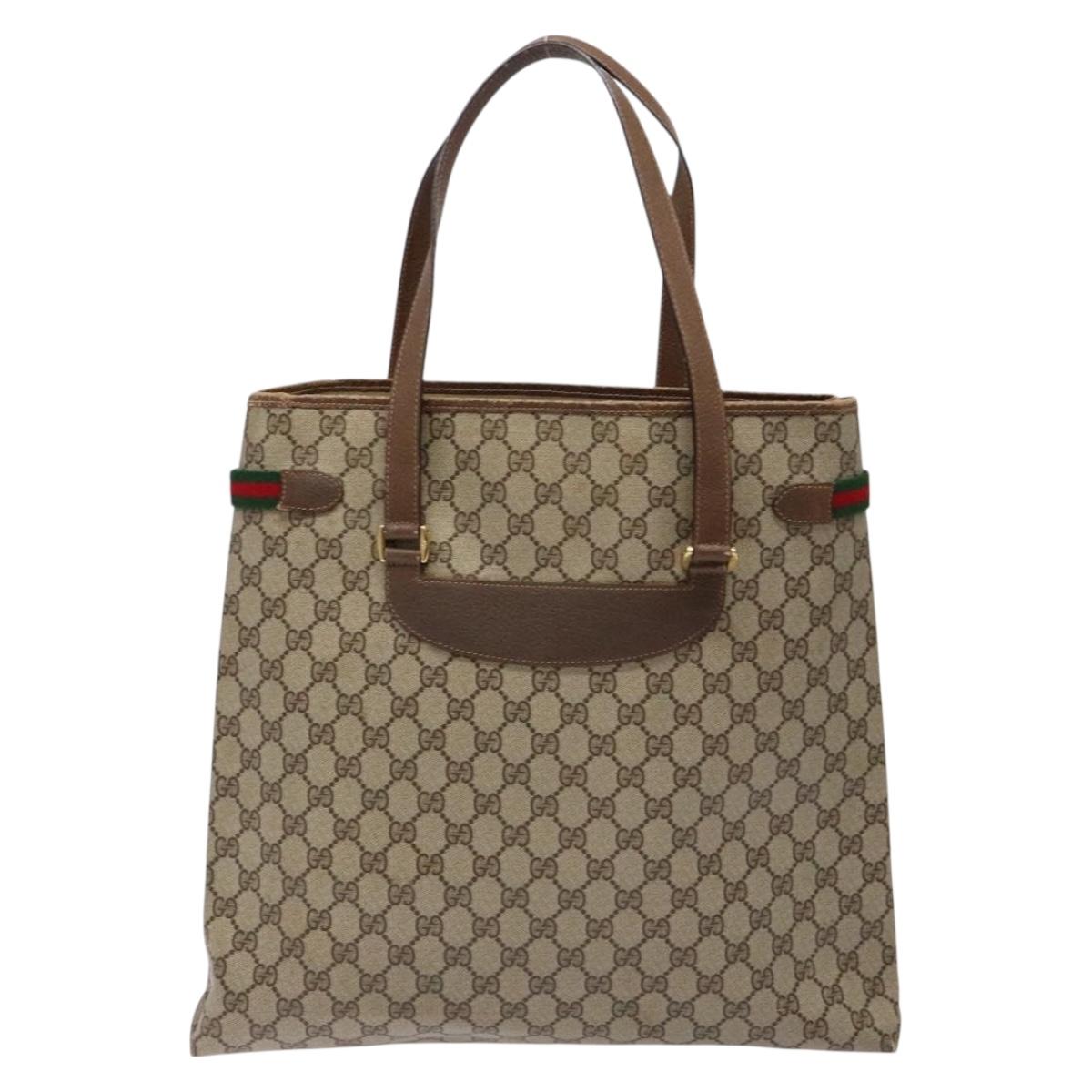 GUCCI GG Supreme Web Sherry Line Tote Bag PVC Beige Gold 39 02 091 Auth ep10316