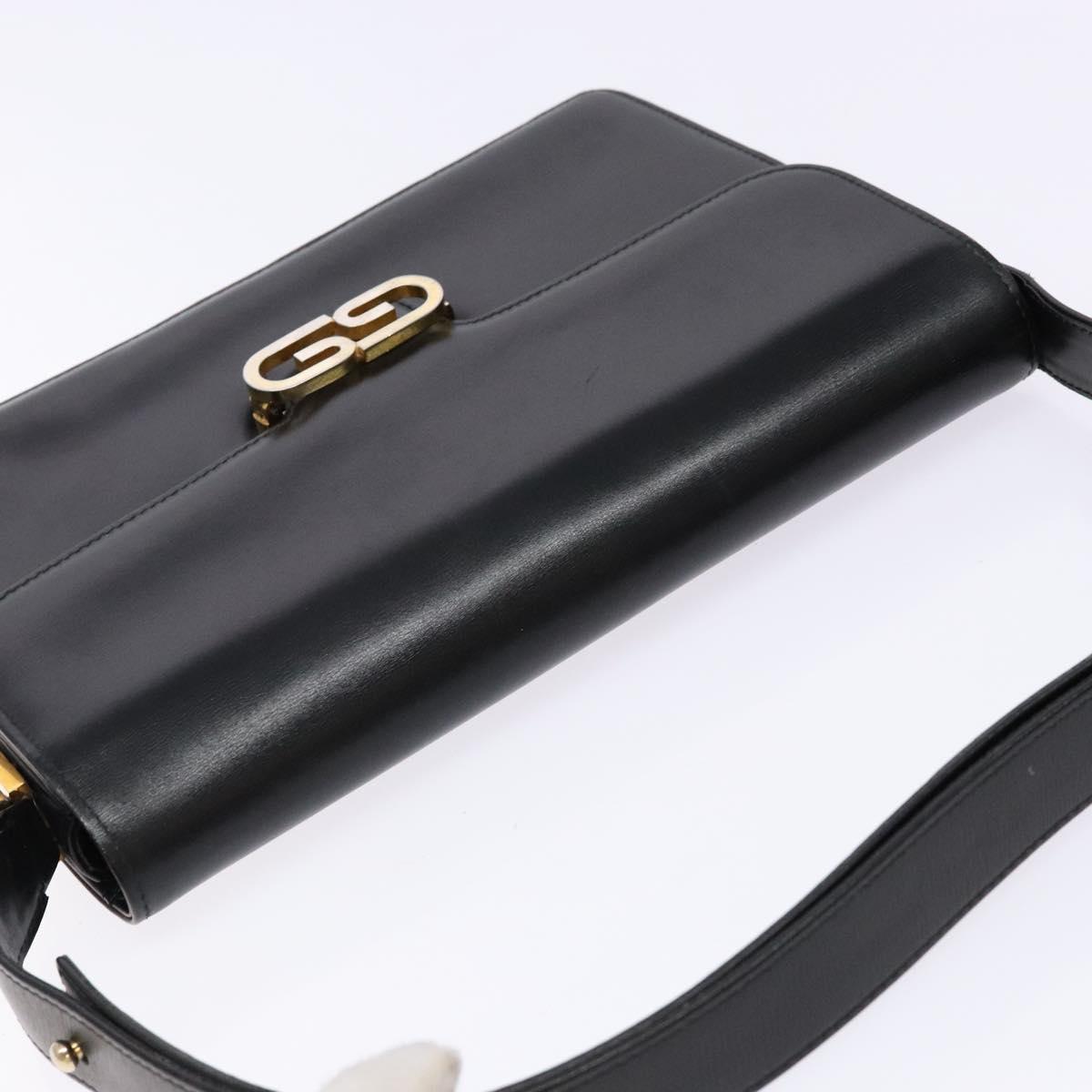 GUCCI Shoulder Bag Leather Black Gold Auth ep10326
