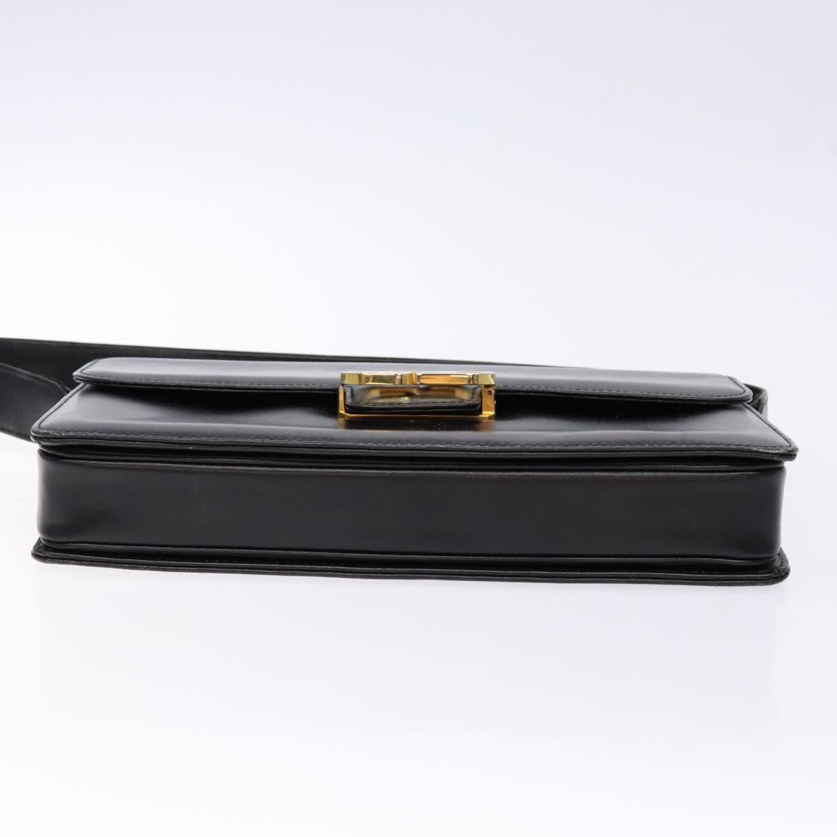 GUCCI Shoulder Bag Leather Black Gold Auth ep10326