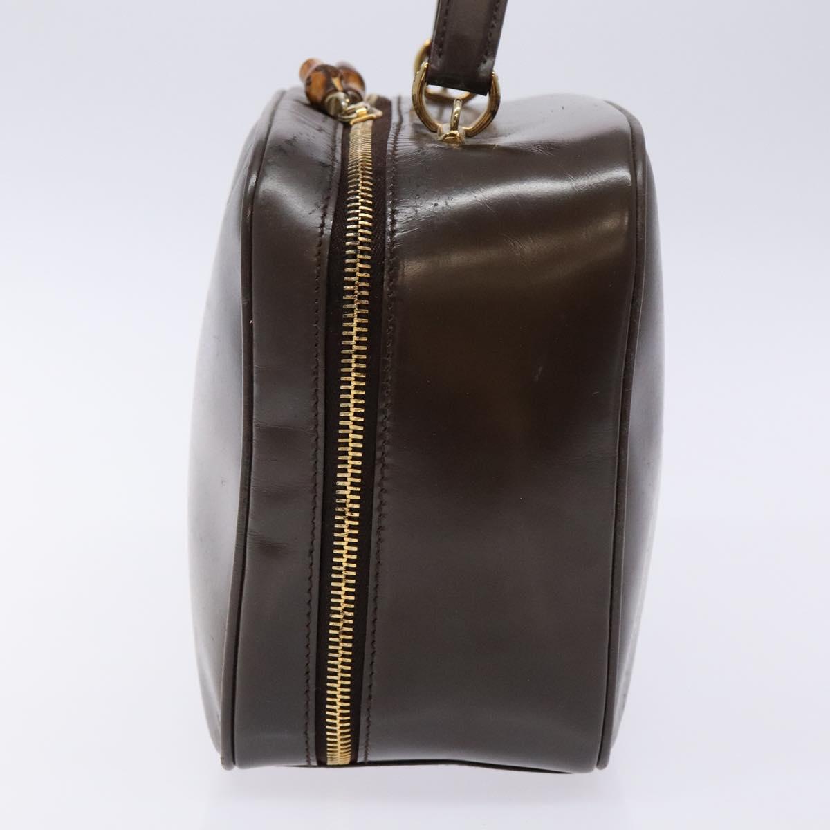 GUCCI Bamboo Vanity Hand Bag Patent leather Brown Gold Auth ep10340