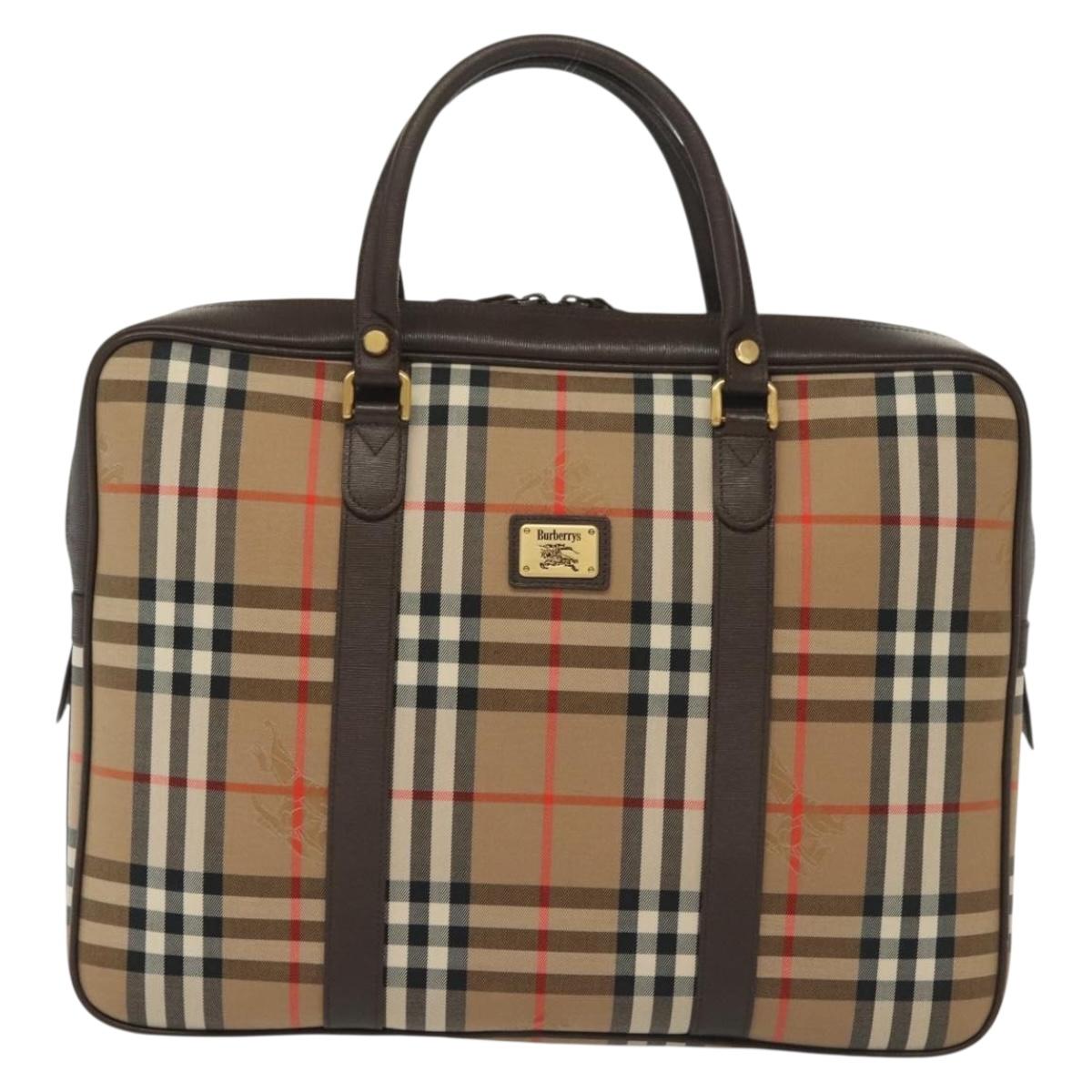 Burberrys Nova Check Business Bag Canvas Beige Gold Auth ep10346
