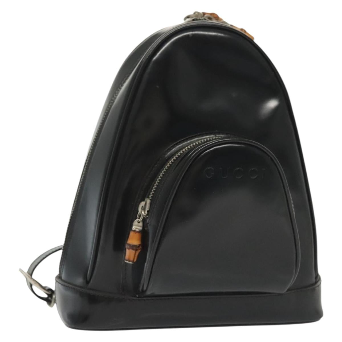 GUCCI Bamboo Body Bag Patent leather Black Silver 003 3444 0127 Auth ep10361