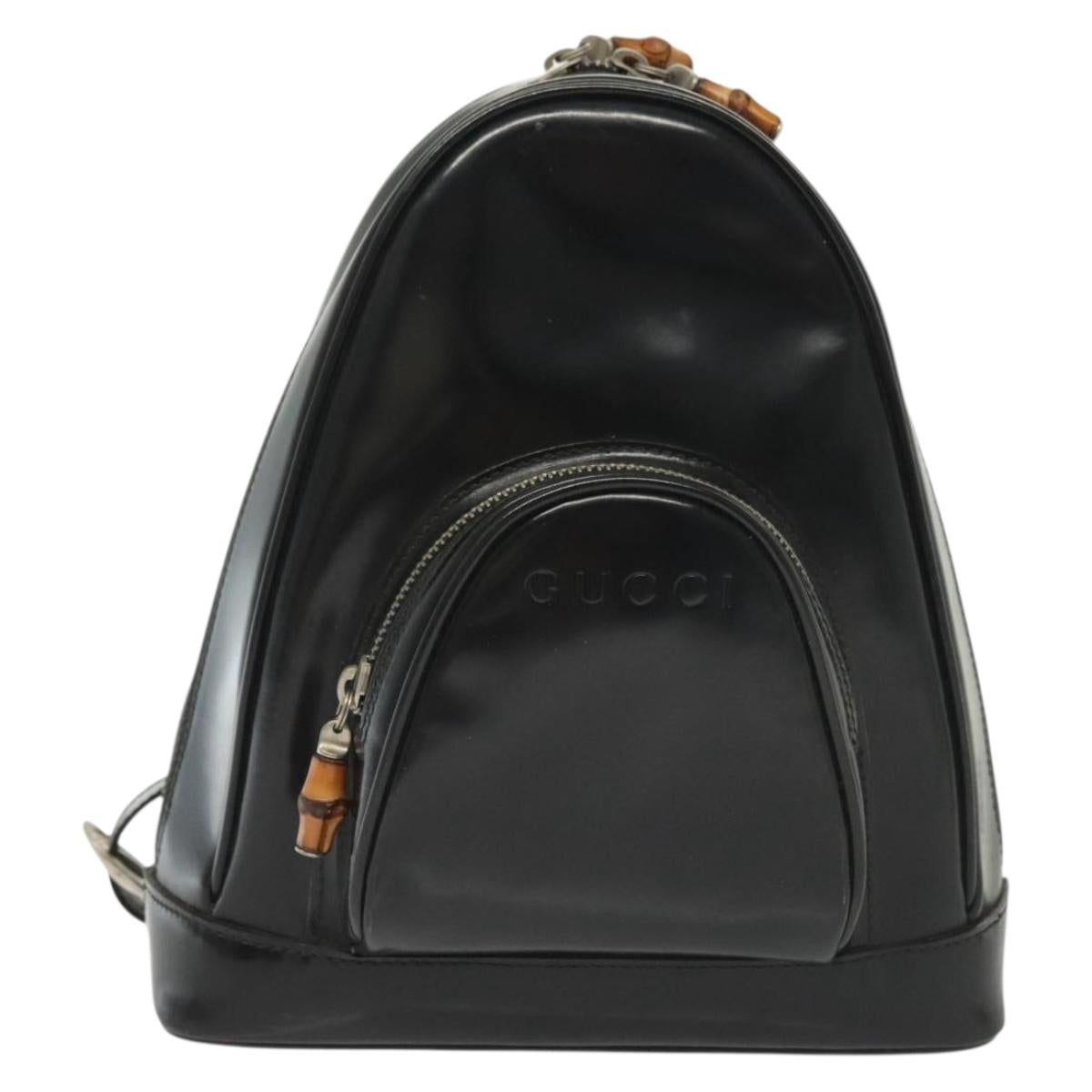 GUCCI Bamboo Body Bag Patent leather Black Silver 003 3444 0127 Auth ep10361