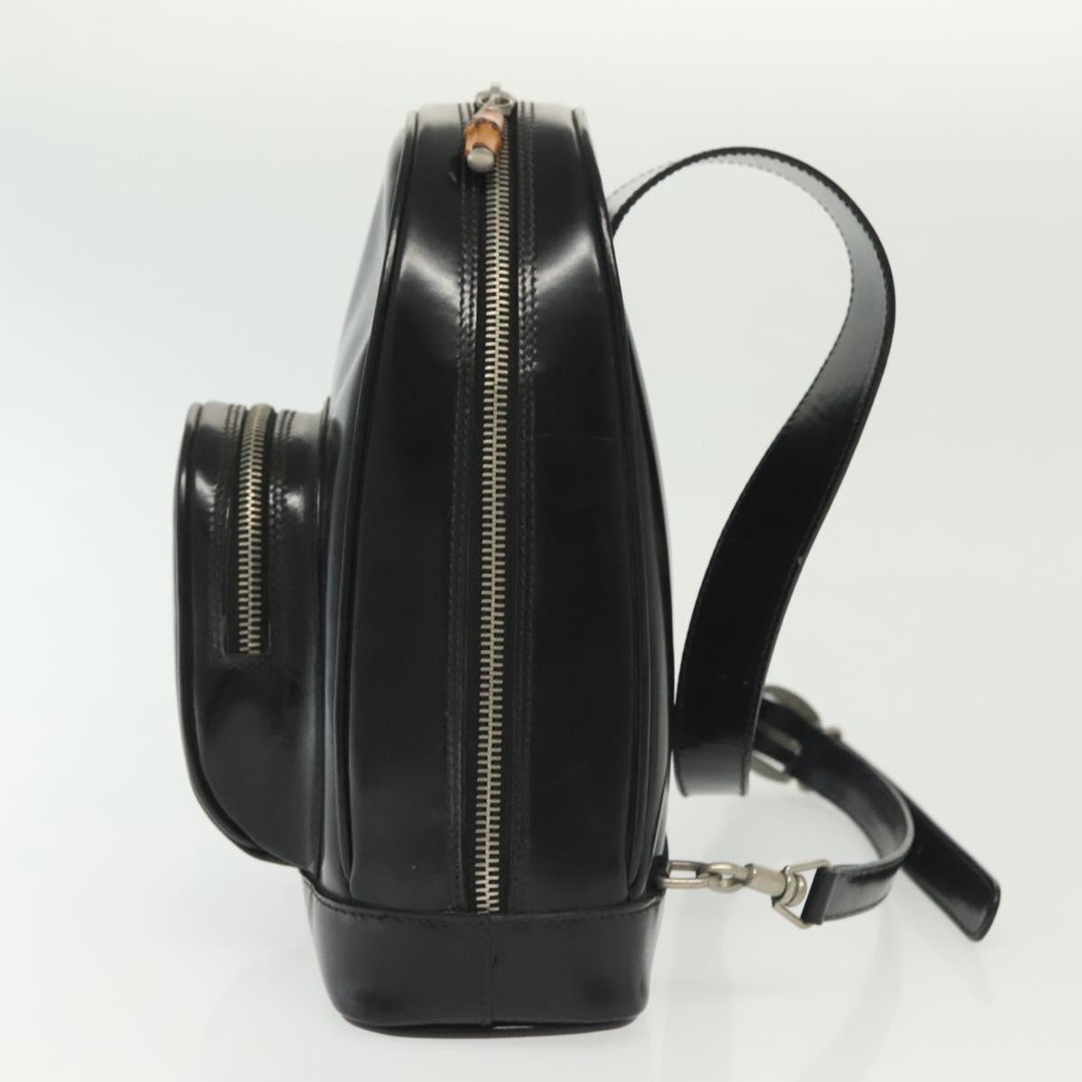 GUCCI Bamboo Body Bag Patent leather Black Silver 003 3444 0127 Auth ep10361