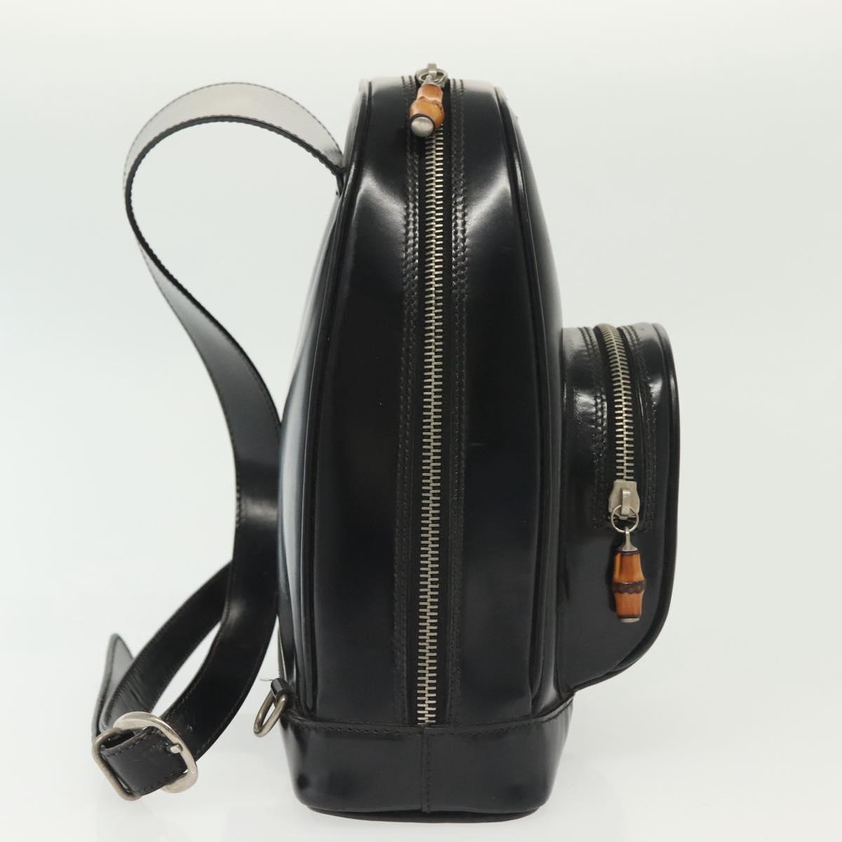 GUCCI Bamboo Body Bag Patent leather Black Silver 003 3444 0127 Auth ep10361