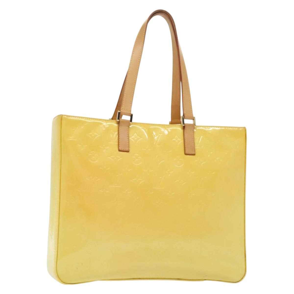 LOUIS VUITTON Monogram Vernis Columbus Tote Bag Lime Yellow M91047 Auth ep10370