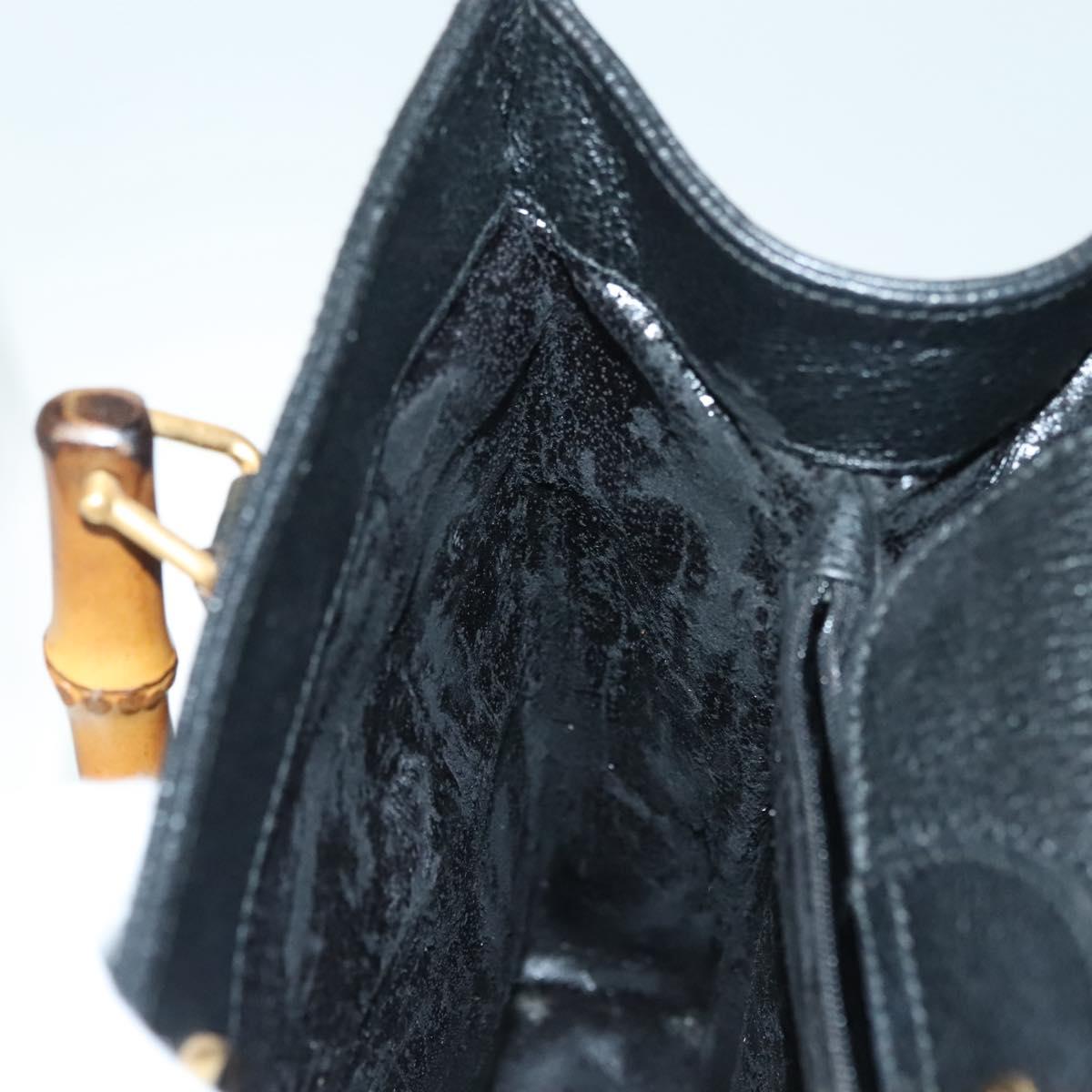GUCCI Bamboo Hand Bag Suede Black Gold 002 1186 0260 Auth ep10379