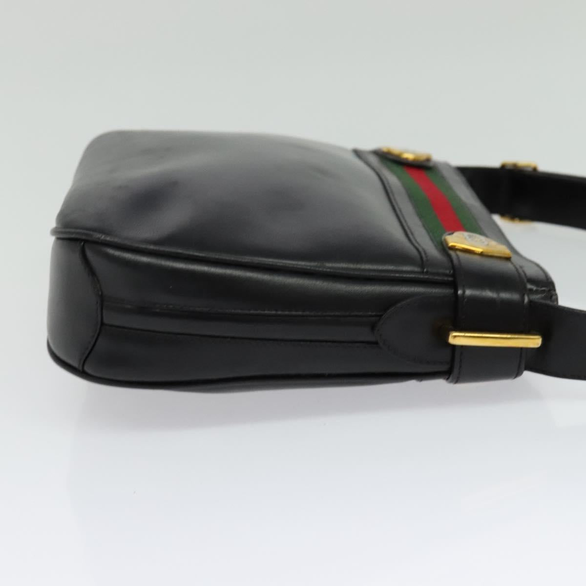 GUCCI Web Sherry Line Shoulder Bag Leather Black Gold 001 406 0552 Auth ep10387