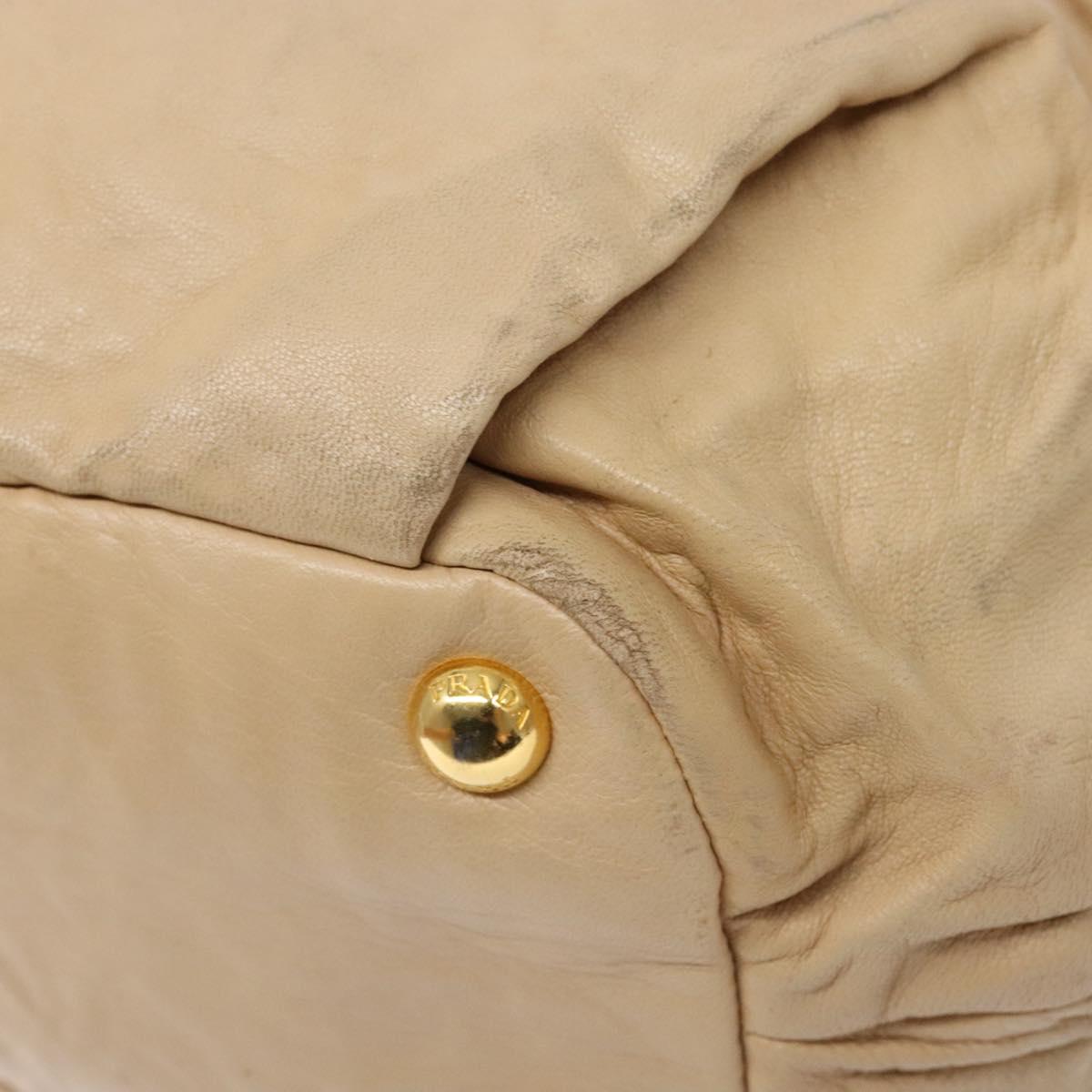 PRADA Tote Bag Leather Beige Gold Auth ep10389