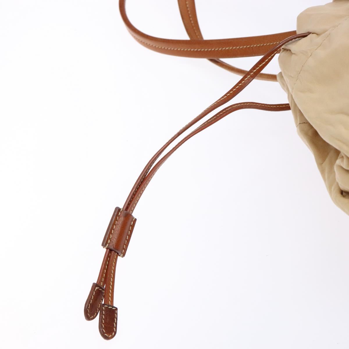 PRADA Tote Bag Leather Beige Gold Auth ep10389