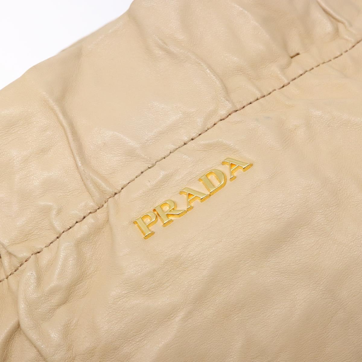 PRADA Tote Bag Leather Beige Gold Auth ep10389