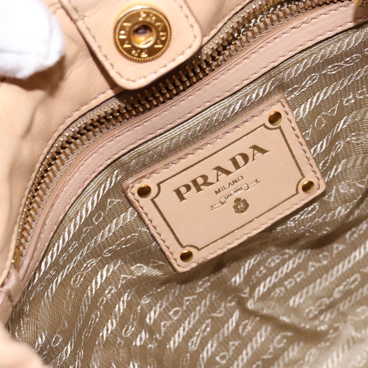 PRADA Tote Bag Leather Beige Gold Auth ep10389