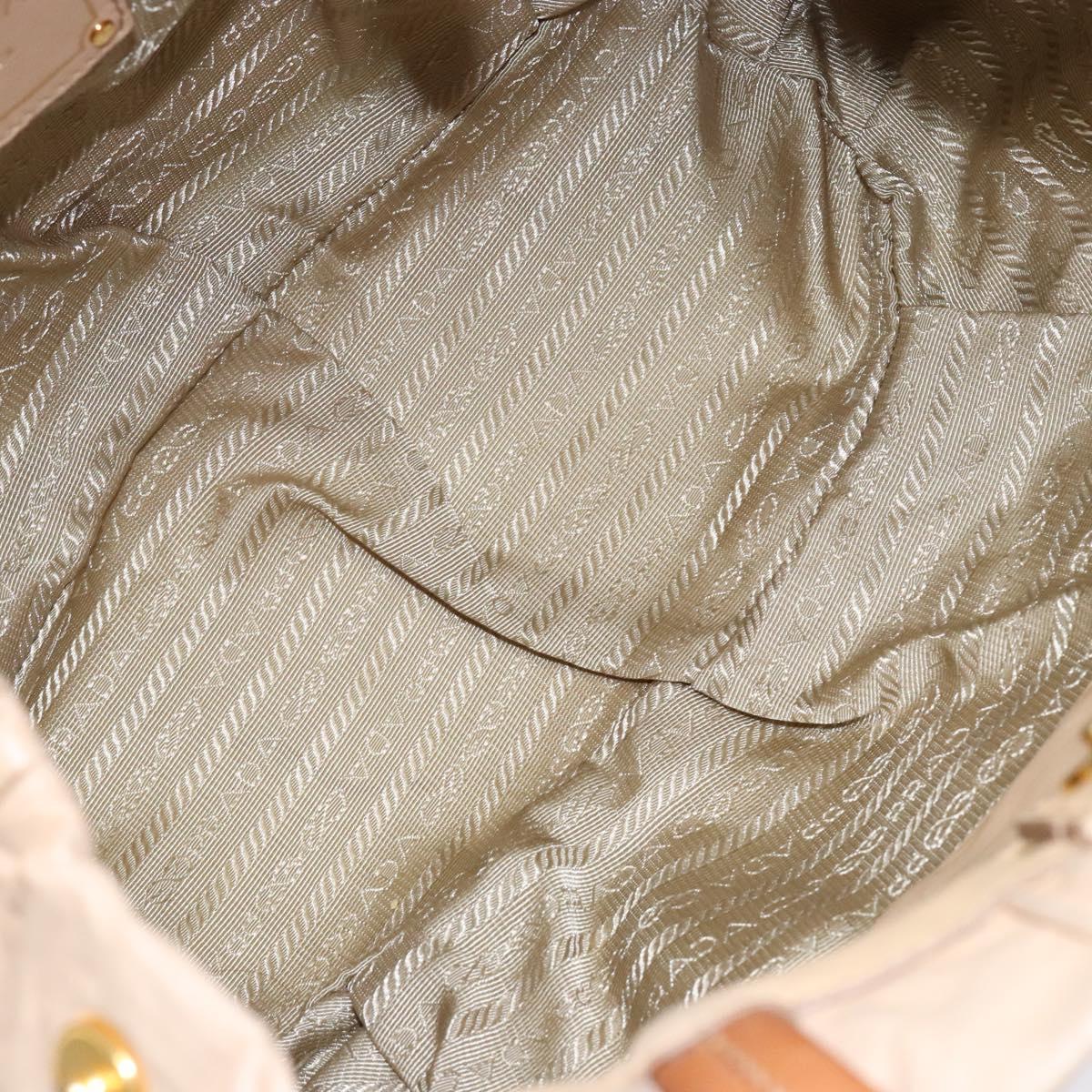 PRADA Tote Bag Leather Beige Gold Auth ep10389