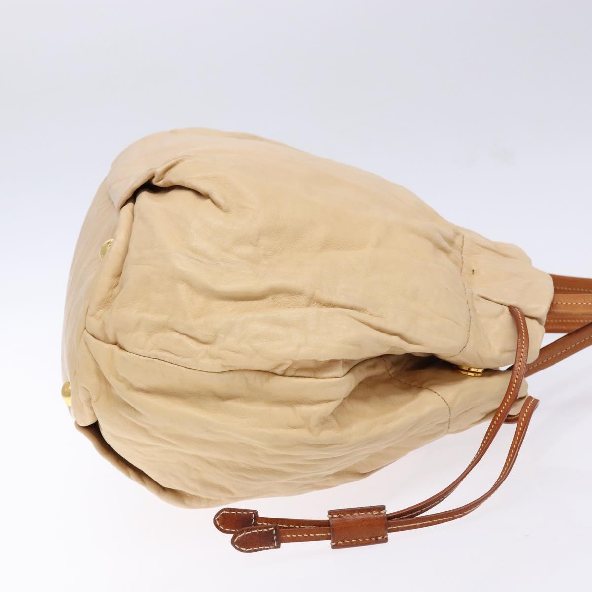 PRADA Tote Bag Leather Beige Gold Auth ep10389