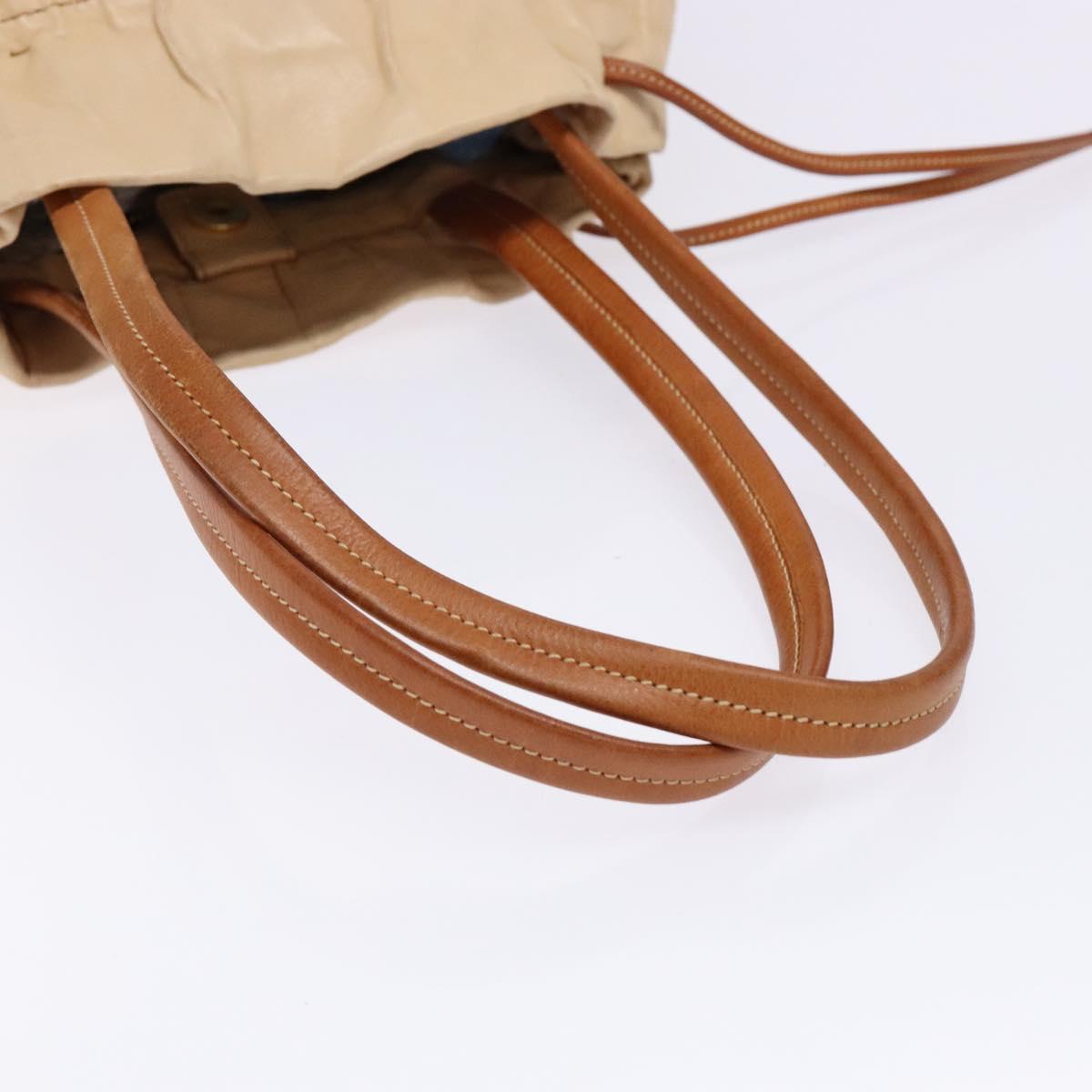 PRADA Tote Bag Leather Beige Gold Auth ep10389