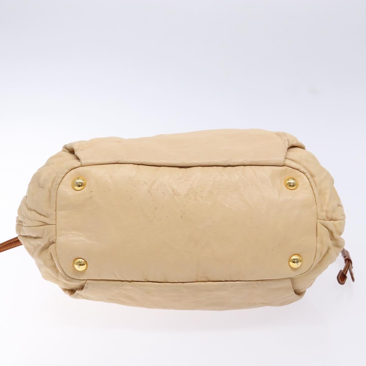 PRADA Tote Bag Leather Beige Gold Auth ep10389