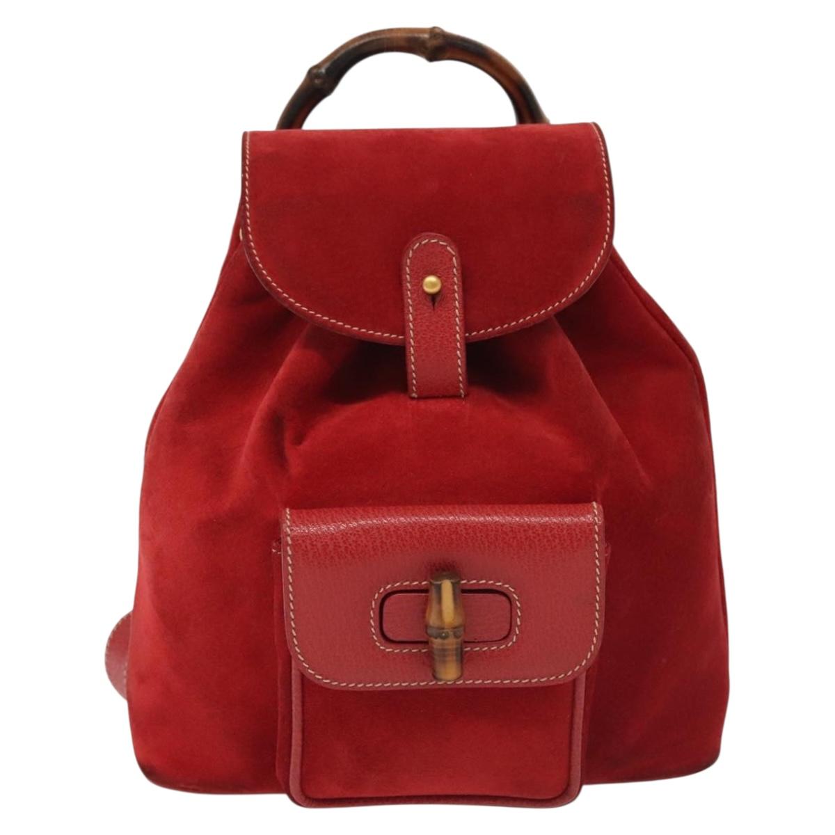 GUCCI Bamboo Backpack Suede Red Gold 003 1705 0030 Auth ep10393
