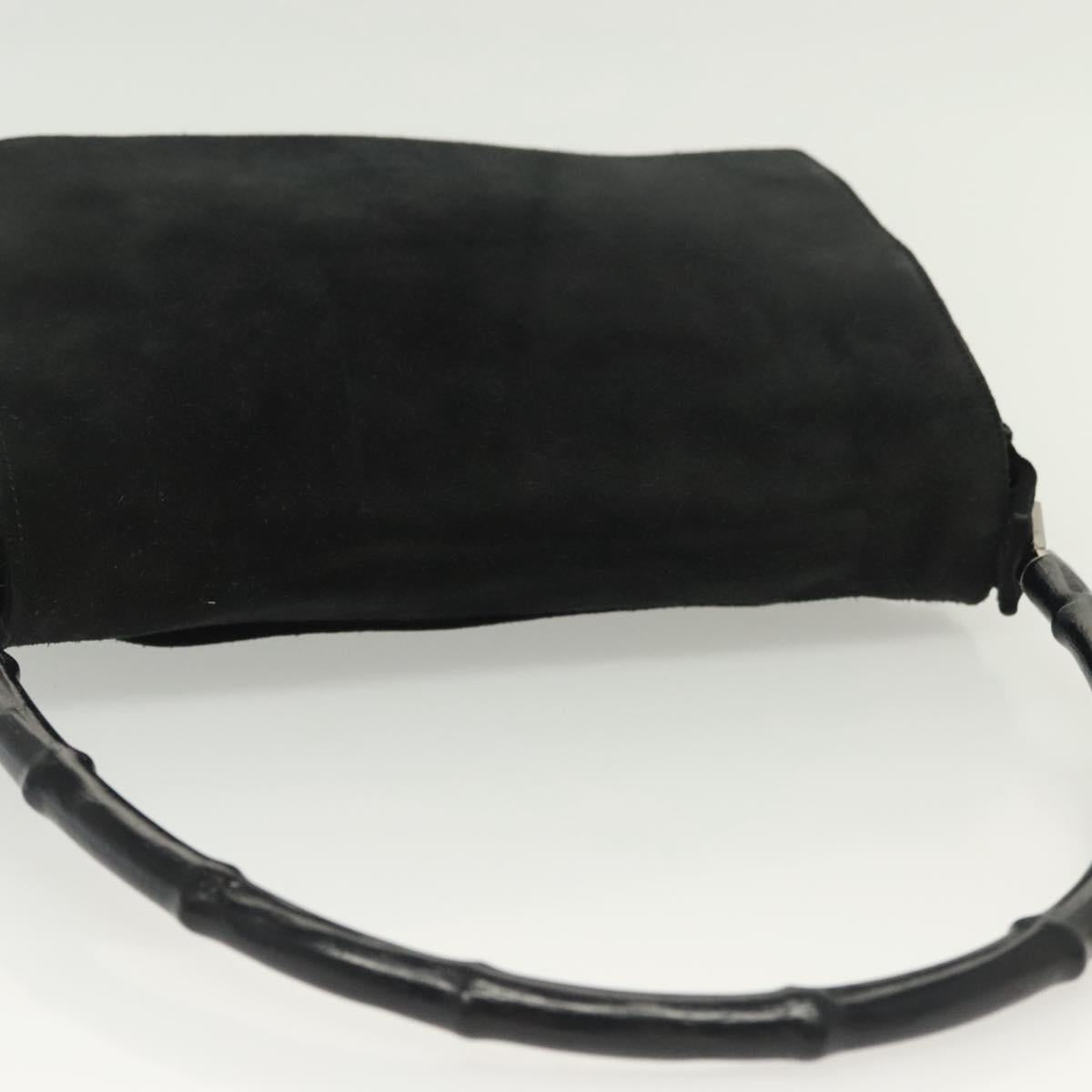 GUCCI Bamboo Tote Bag Suede Black Silver Auth ep10395