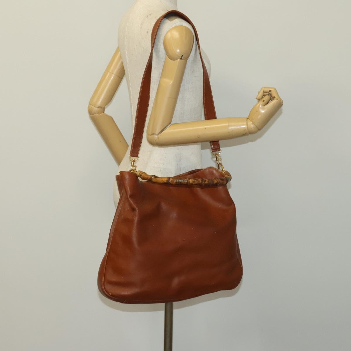GUCCI Bamboo Hand Bag Leather 2way Brown Gold 001 1014 1577 0 Auth ep10398