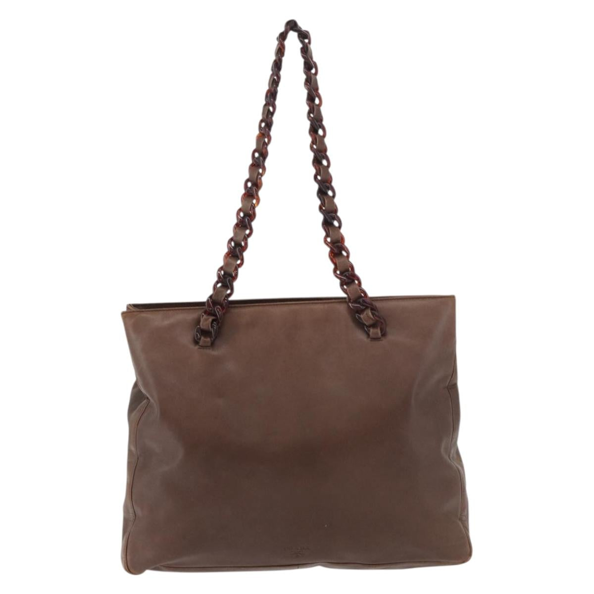 PRADA Chain Tote Bag Leather Brown Auth ep10406