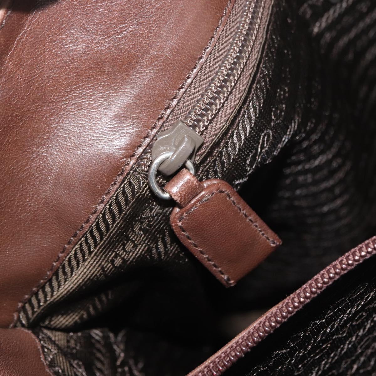 PRADA Chain Tote Bag Leather Brown Auth ep10406