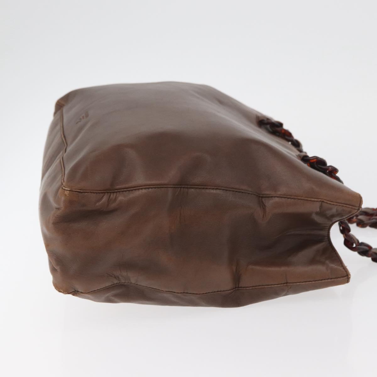 PRADA Chain Tote Bag Leather Brown Auth ep10406