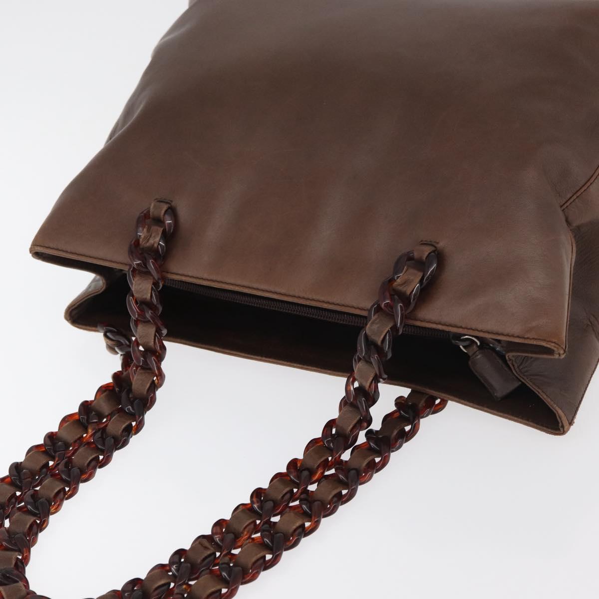 PRADA Chain Tote Bag Leather Brown Auth ep10406