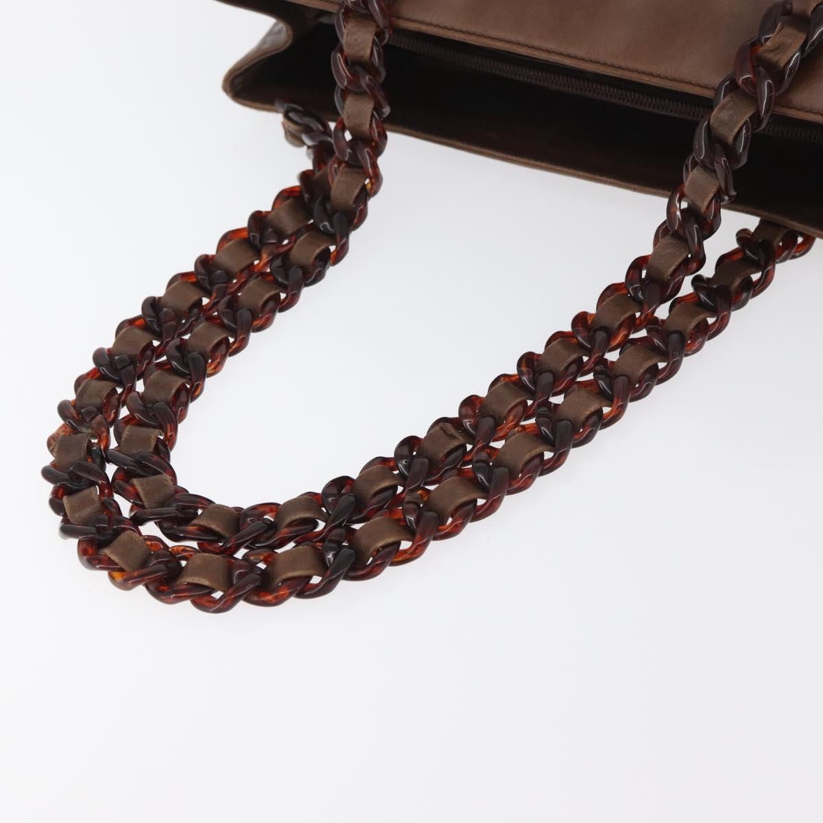 PRADA Chain Tote Bag Leather Brown Auth ep10406