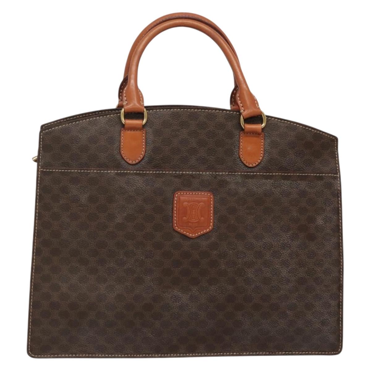 CELINE Macadam Canvas Hand Bag PVC Leather Brown Gold Auth ep10408