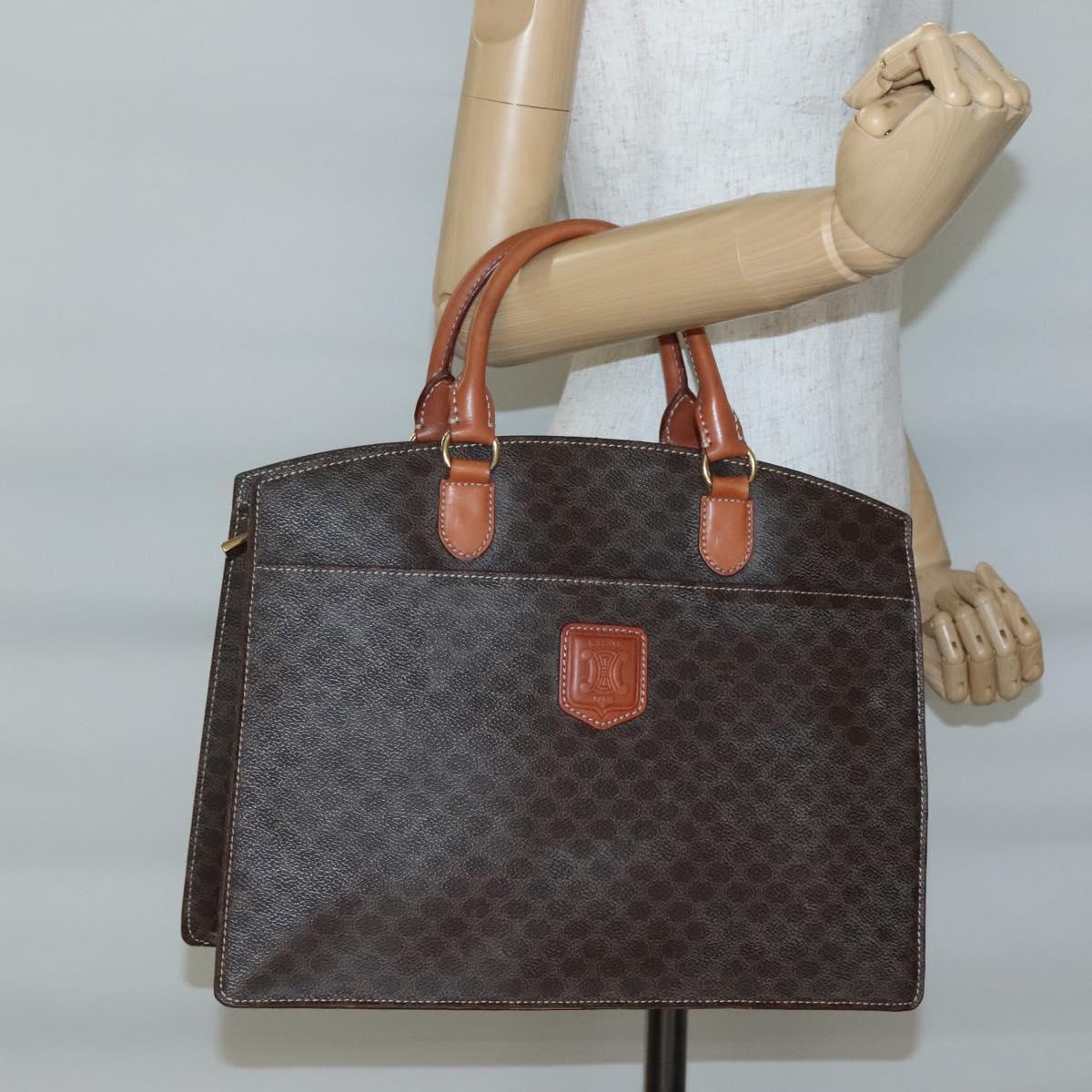 CELINE Macadam Canvas Hand Bag PVC Leather Brown Gold Auth ep10408