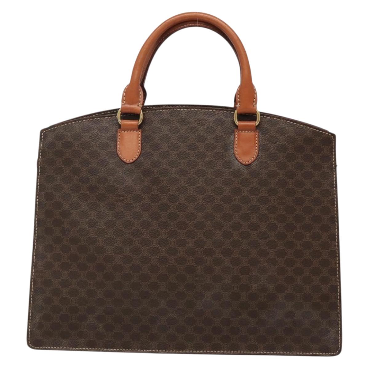 CELINE Macadam Canvas Hand Bag PVC Leather Brown Gold Auth ep10408