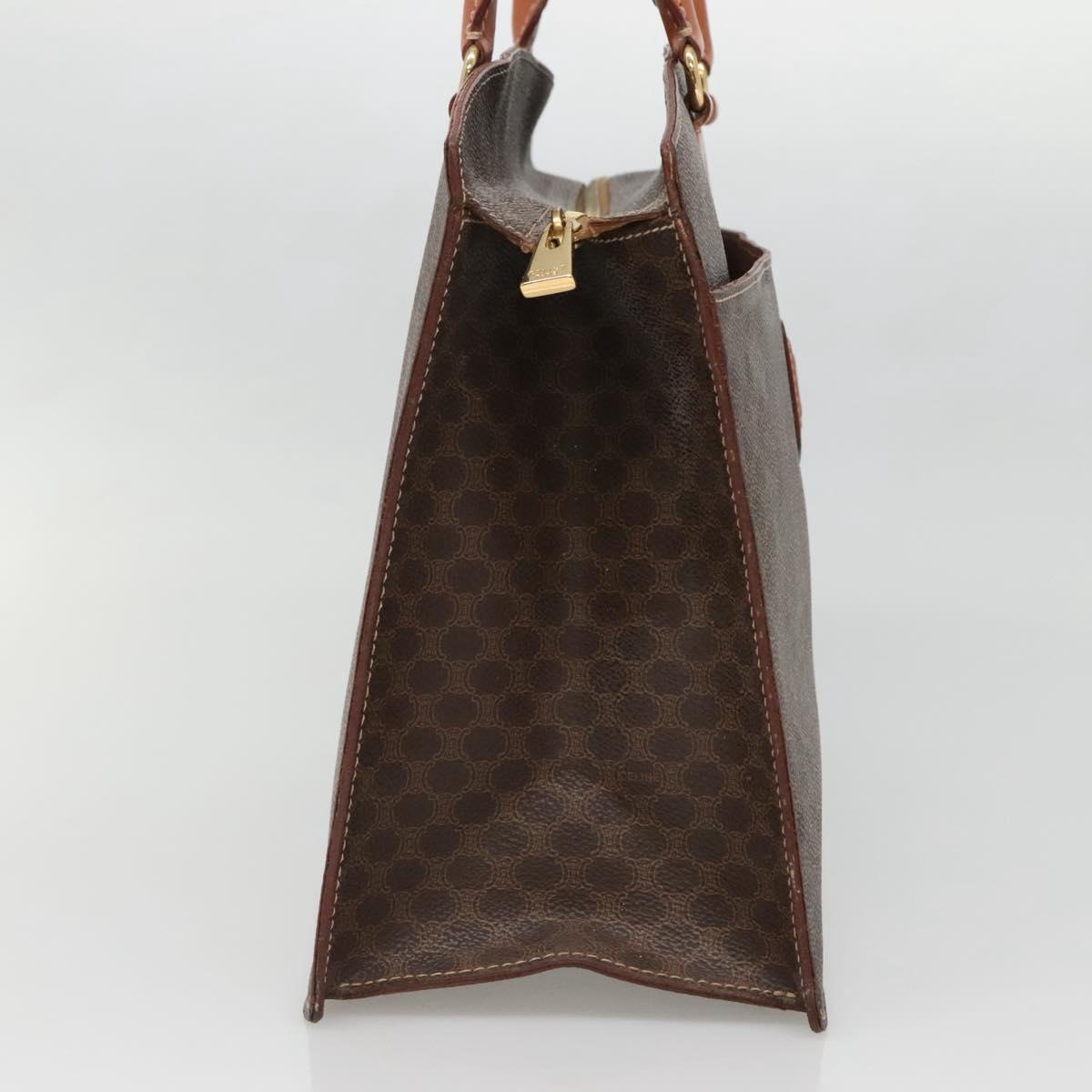 CELINE Macadam Canvas Hand Bag PVC Leather Brown Gold Auth ep10408