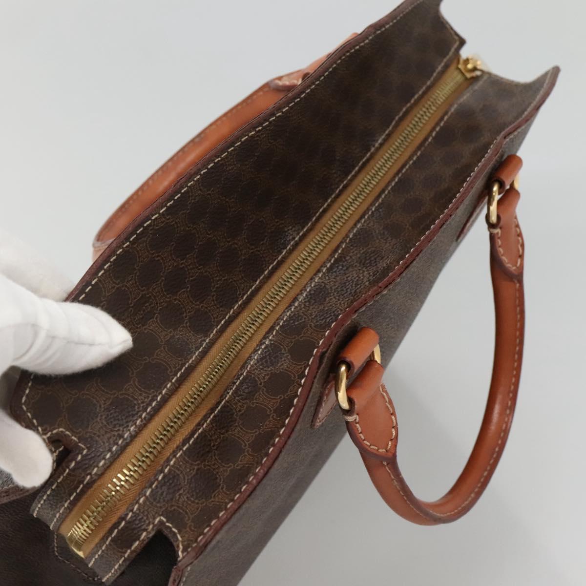 CELINE Macadam Canvas Hand Bag PVC Leather Brown Gold Auth ep10408