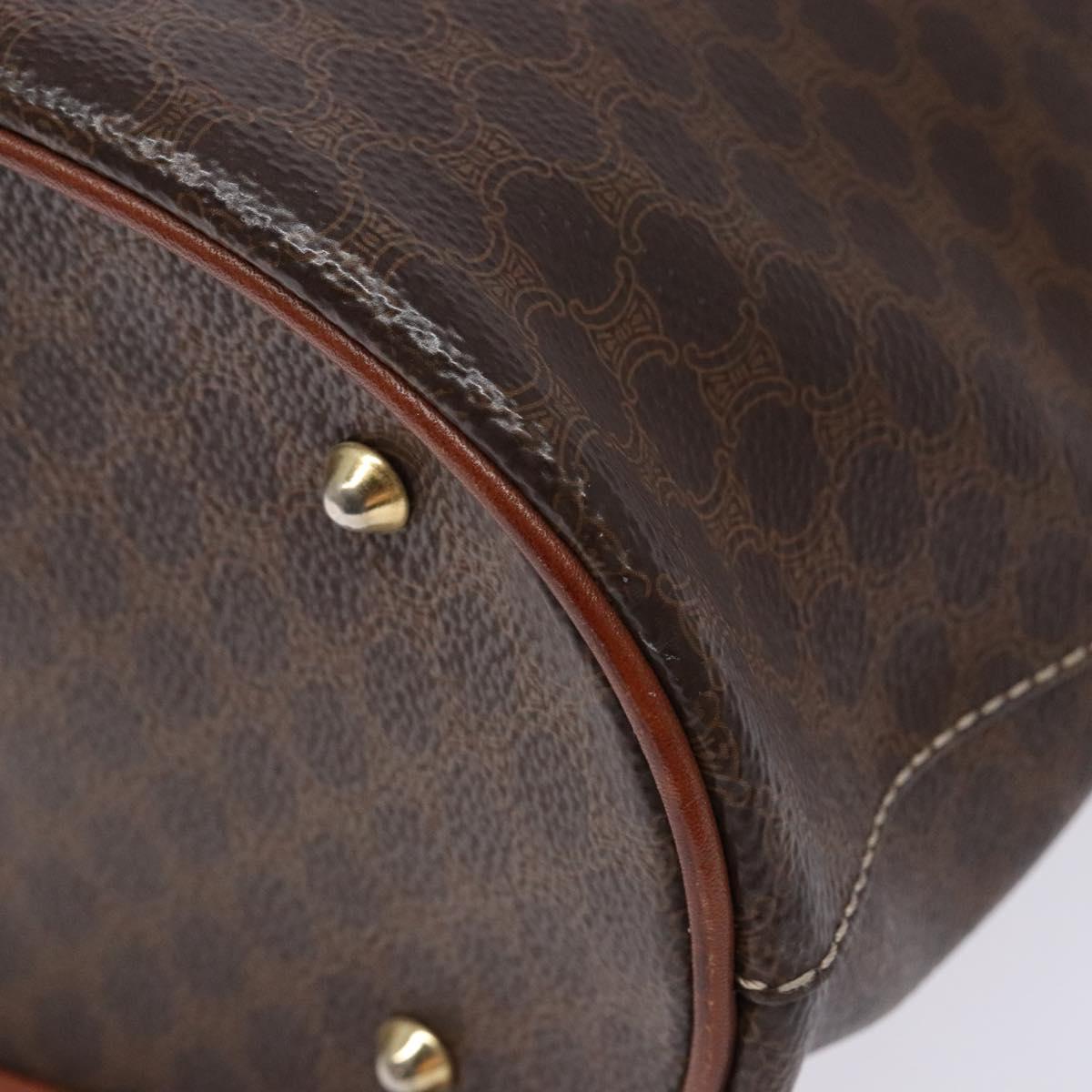 CELINE Macadam Canvas Hand Bag PVC Leather Brown Gold Auth ep10409