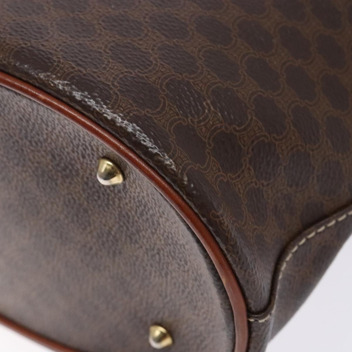 CELINE Macadam Canvas Hand Bag PVC Leather Brown Gold Auth ep10409