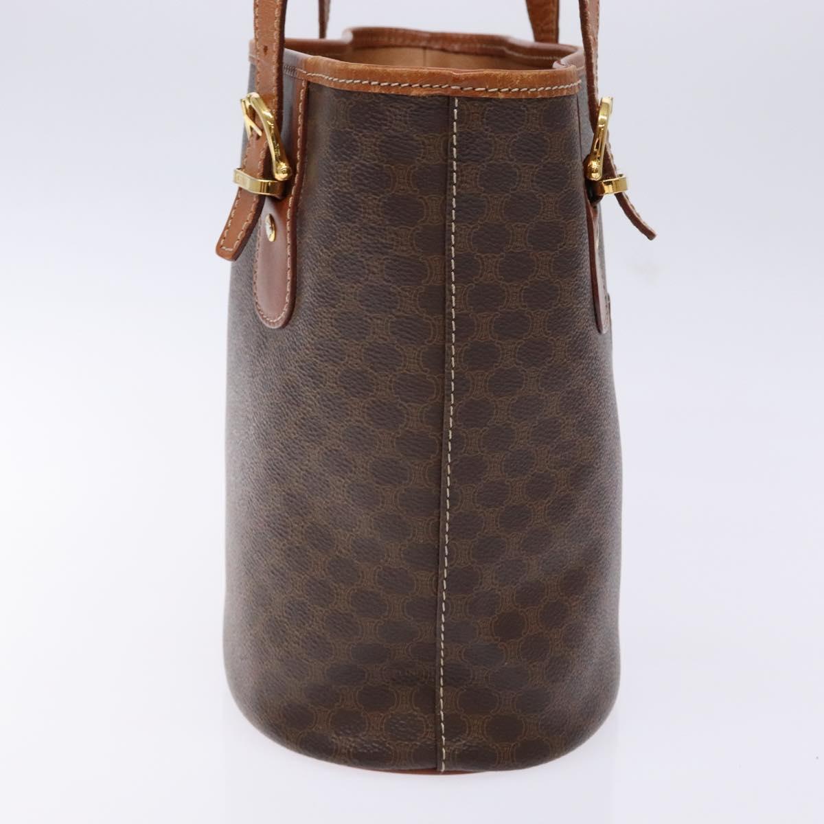 CELINE Macadam Canvas Hand Bag PVC Leather Brown Gold Auth ep10409