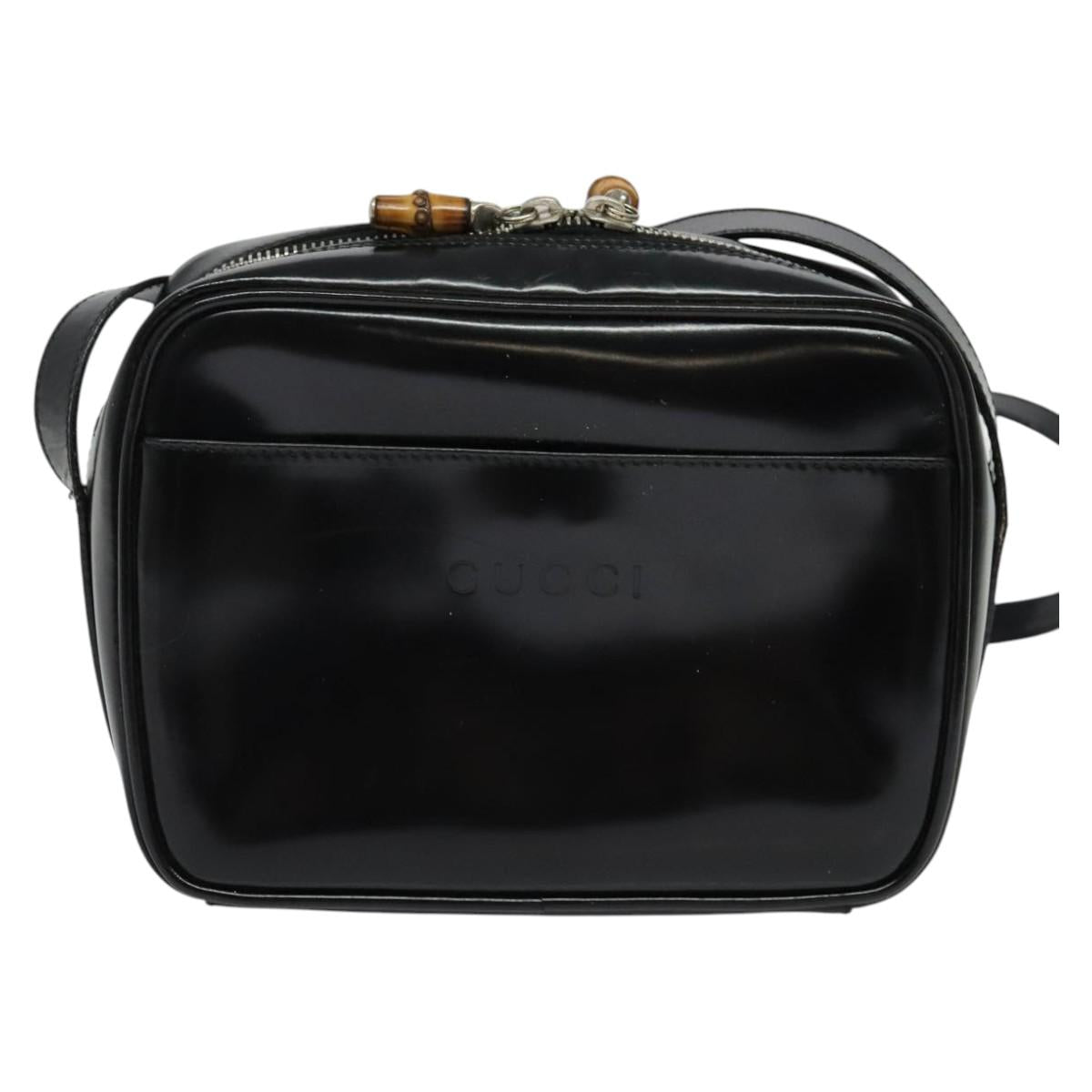GUCCI Shoulder Bag Patent leather Black Silver Auth ep10410