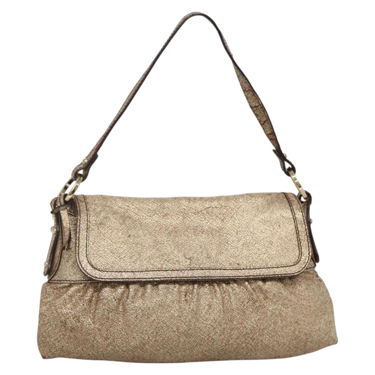 FENDI Shoulder Bag Leather Gold Auth ep10421